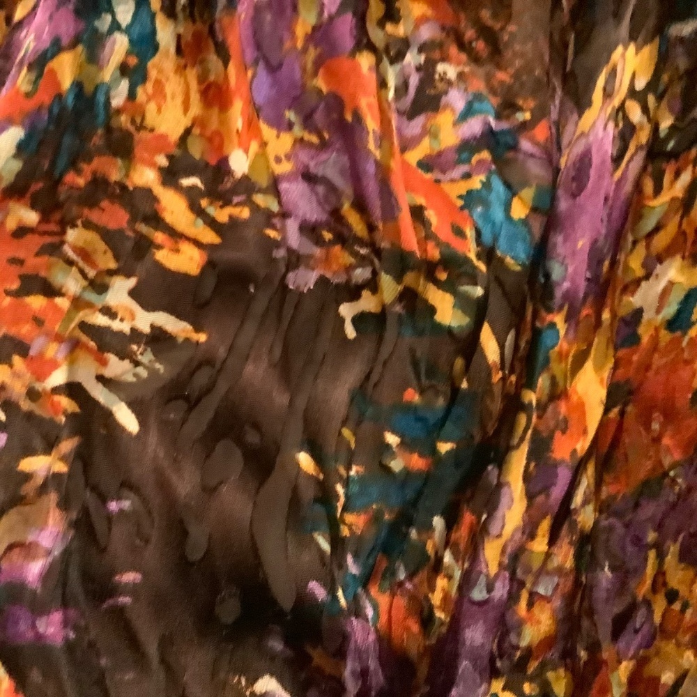 Watercolor Burnout Rayon/Silk/Polyester Blend Balloon Sleeve L Blouse - Picture 4 of 14